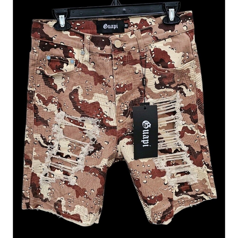 Guapi Shorts Mens 30 Desert Camo Distressed Limited Edition Urban Streetwear